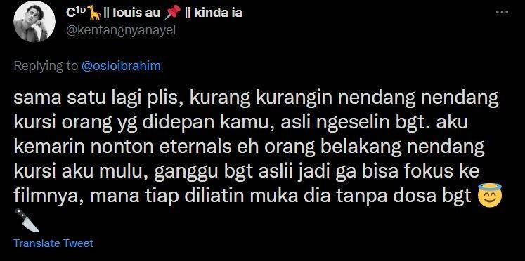 curhat pernah ketemu penonton bioskop ngeselin (twitter.com/kentangnyanayel)