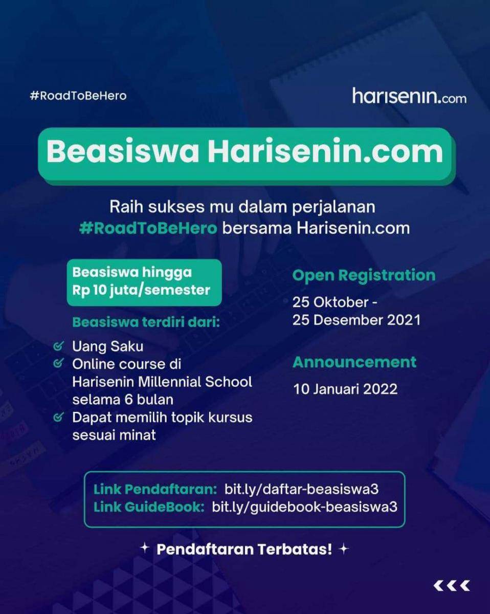 Beasiswa Harisenin.com (instagram.com/harisenincom)