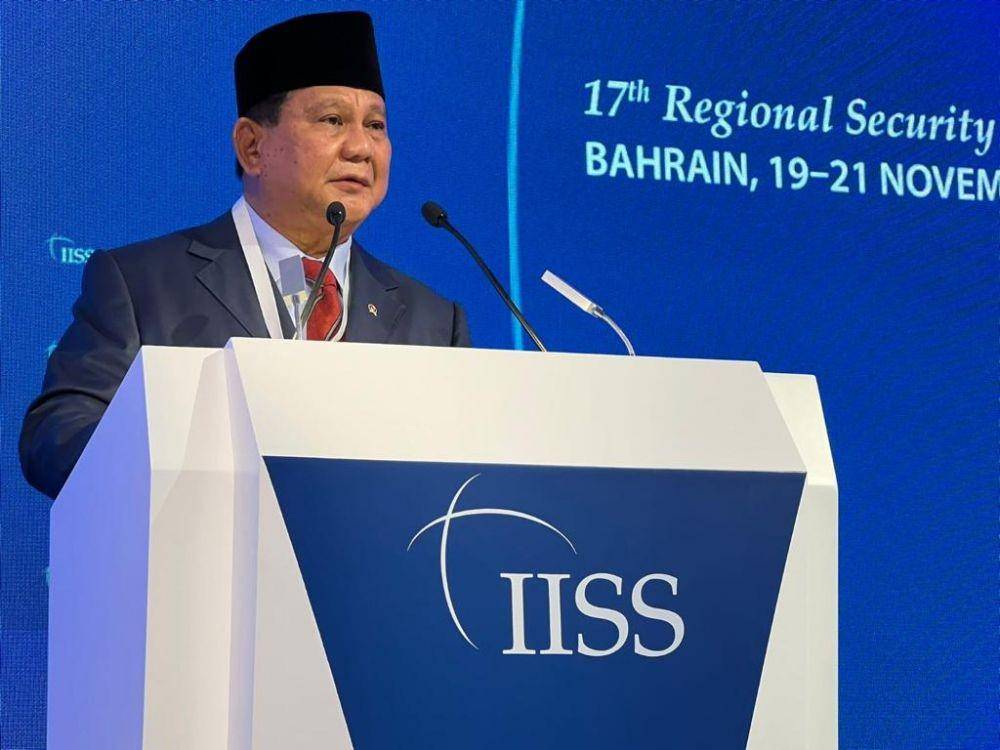 Menteri Pertahanan Prabowo Subianto ketika berbicara di International Institute for Strategic Studies di Bahrain (Dokumentasi Kementerian Pertahanan)