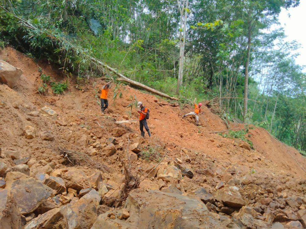 Petugas BPBD Ponorogo melakukan pemetaan di lokasi tanah longsor Desa Tugurejo, Kecamatan Slahung, Kabupaten Ponorogo. Dok.IDN Times/BPBD Ponorogo