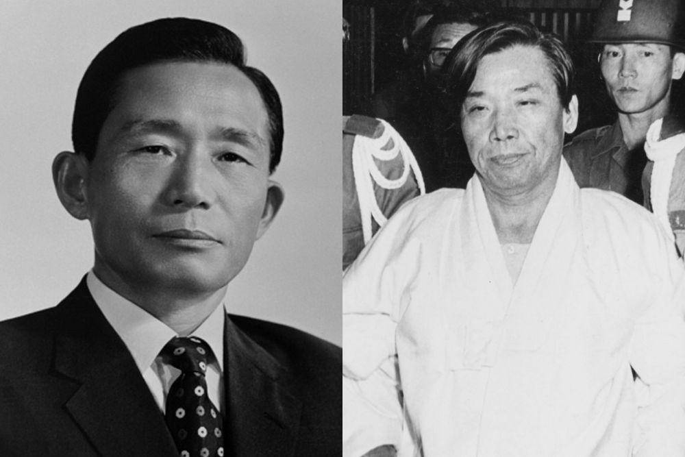 Park Chung Hee (commons.wikimedia.org/Unknown Author) | Kim Jae Kyu yang menghadiri sidang perdananya pada 4 Desember 1979 dengan dikawal oleh polisi militer dan penjaga penjara. (archives.kdemo.or.kr/Kyunghyang Shinmun)