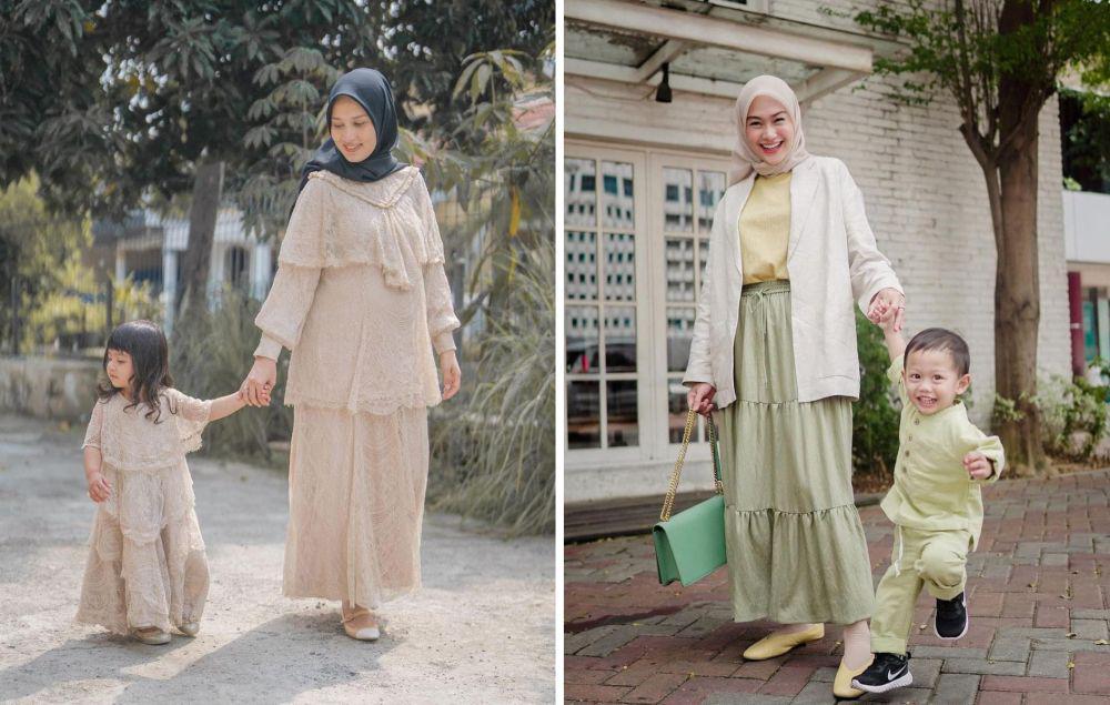 10 Potret Influencer Hijab dan Buah Hati Kenakan Baju Senada, Kompak!