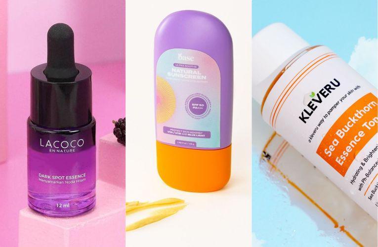 Lacoco Dark Spot Essence (instagram.com/lacoco.id) | BASE Ultra Soothe Natural Sunscreen SPF 50 PA +++ (instagram.com/itsmybase) | Kleveru Sea Buckthorn Essence Toner (sociolla.com)