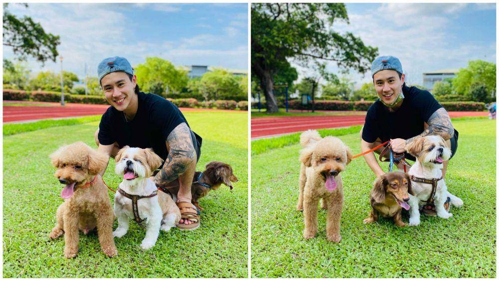 Yang Po Han berpose dengan anjing-anjingnya. (instagram.com/yang_po_han940313)