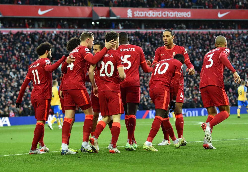 Pemain Liverpool melakukan selebrasi. (twitter.com/LFC)