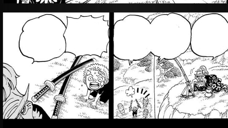 Kozaburo memberikan pedang sungguhan ke Zoro. (mangaplus.shueisha.co.jp/One Piece)