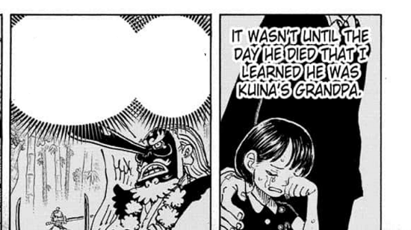 Kuina menangisi kematian kakeknya. (mangaplus.shueisha.co.jp/One Piece)