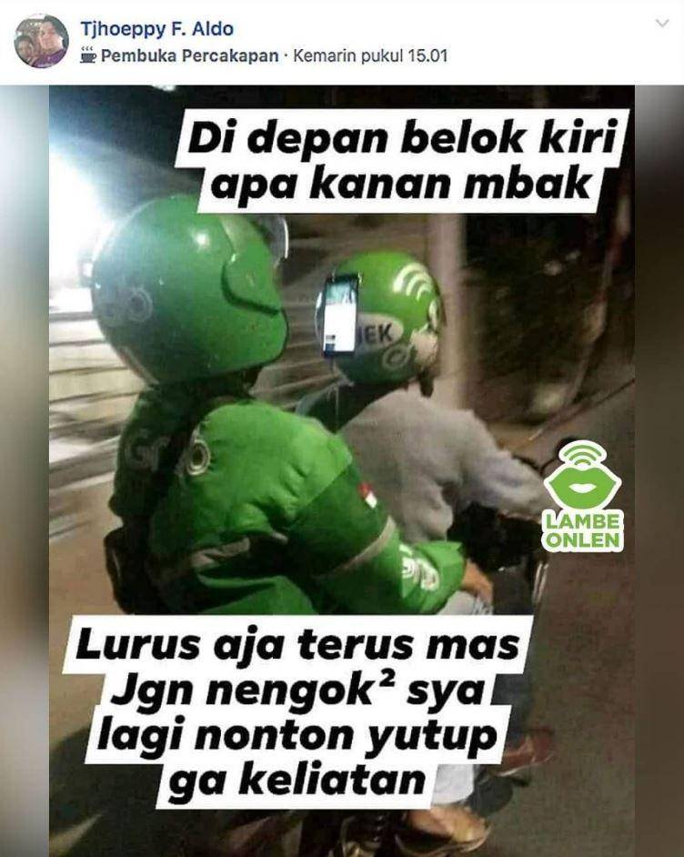driver ojek online dibonceng penumpang (instagram.com/lambeonlen)