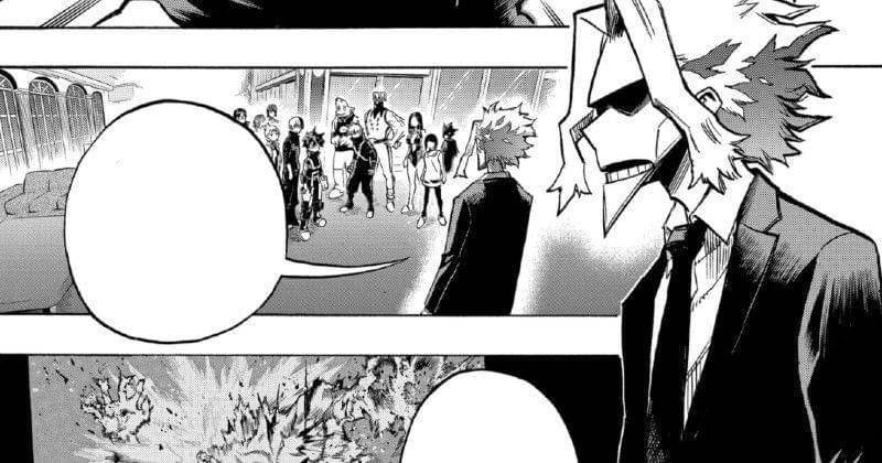 All Might jelaskan hasil pertarungan Star And Stripe pada kelas 1-A. (mangaplus.shueisha.co.jp/My Hero Academia)