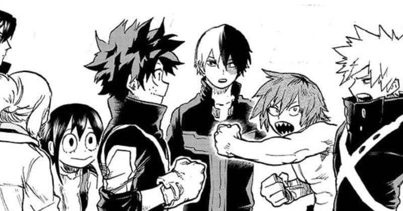 Siswa kelas 1-A berkumpul. (mangaplus.shueisha.co.jp/My Hero Academia)