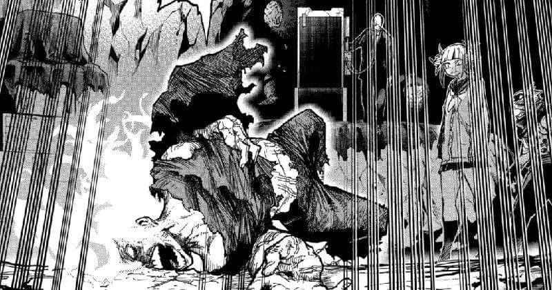 Shigaraki mengamuk di markas League of Villains. (mangaplus.shueisha.co.jp/My Hero Academia)