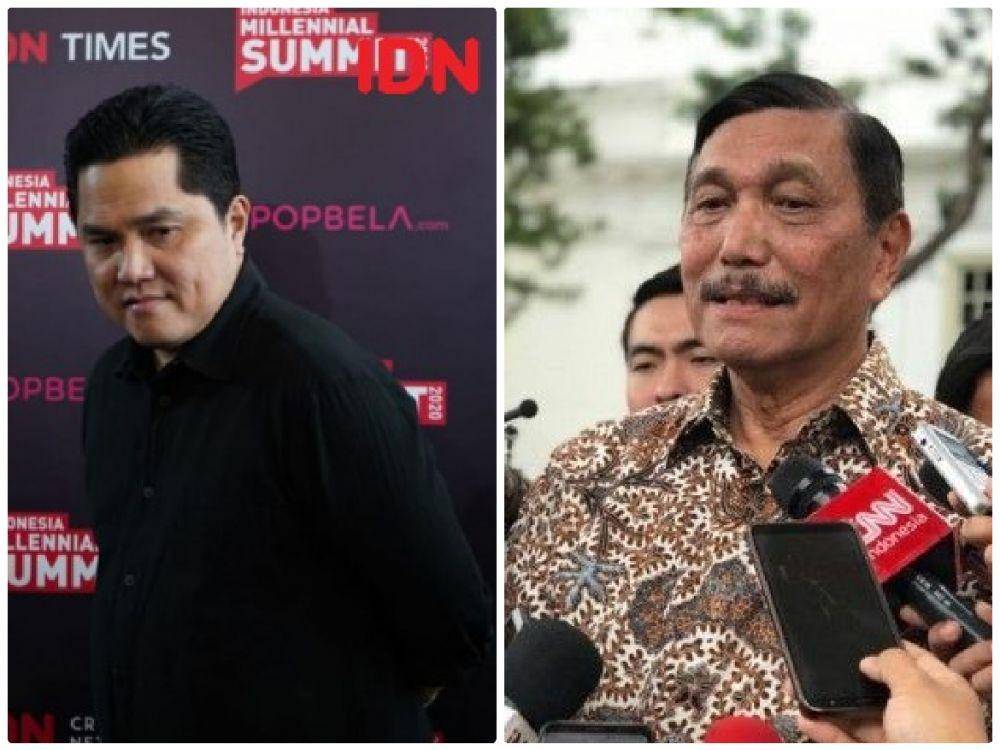 Menteri BUMN, Erick Thohir dan Menko Marves Luhut Pandjaitan yang tengah ditantang untuk audit PT GSI soal penyelenggaraan tes swab PCR (Dokumentasi IDN Times)