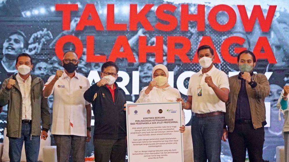 Kementerian Ketenagakerjaan (Kemenaker) bersama BPJS Ketenagakerjaan (BPJAMSOSTEK) menggelar talk show olahraga bertajuk 'Dari Hobi ke Profesi (31/11/2021). (Dok. BPJAMSOSTEK)
