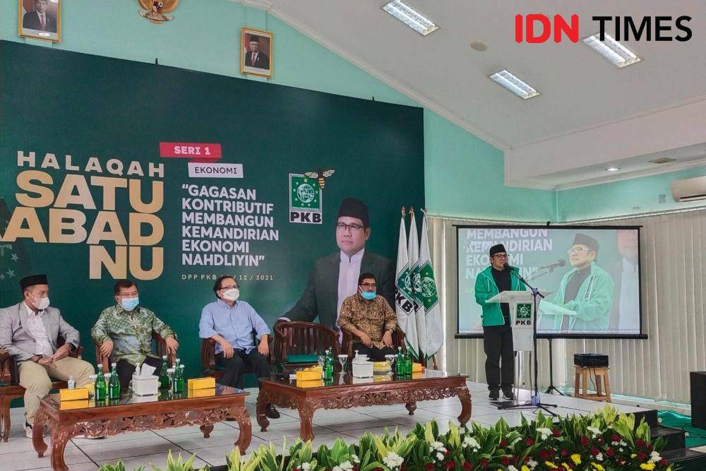 Ketua Umum PKB, Muhaimin Iskandar dalam acara "Halaqah Satu Abad NU" pada Kamis (2/12/2021). (IDN Times/Ilman Nafi'an)