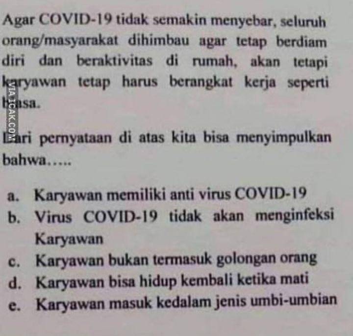 soal pilihan ganda (instagram.com/onecak)