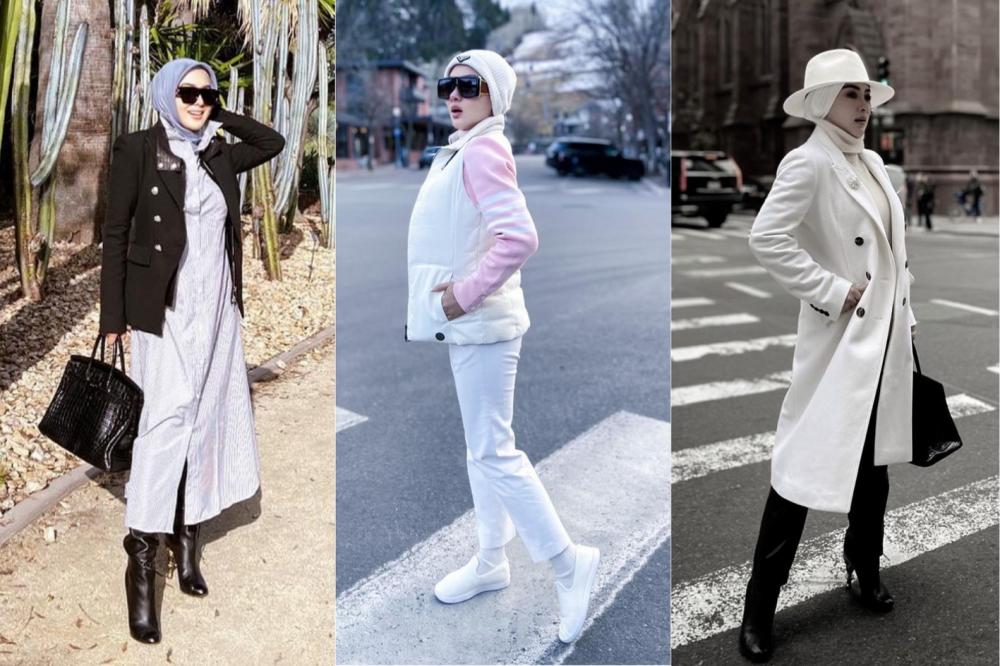 9 OOTD Hijab dengan Outer ala Syahrini, Penuh Pesona Sosialita