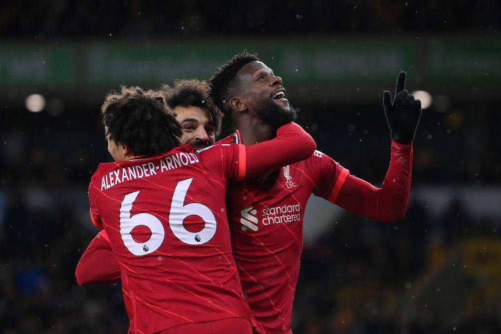 Selebrasi Divock Origi setelah mencetak gol ke gawang Wolves. (twitter.com/premierleague)