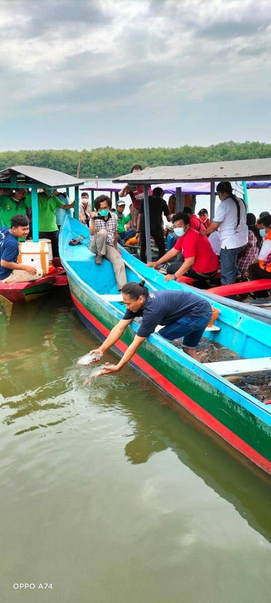 Young Budhhist Association bersama Ecological Observation and Wetlands Conservation (Ecoton) melepaskan ribuan jenis ikan di Wisata Kebun Raya Mangrove Gunung Anyar, Surabaya. Dok. Istimewa.