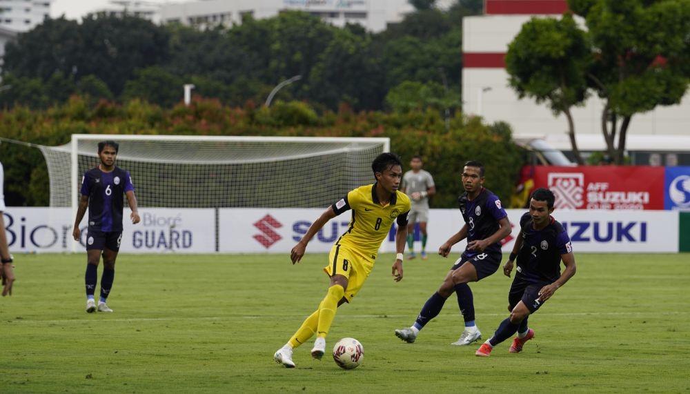 Timnas Malaysia raih kemenangan perdana di Grup B Piala AFF usai mengandaskan Kamboja 3-1 pada Senin (6/12/2021). (affsuzukicup.com).
