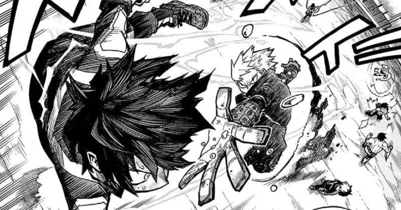 Latihan Deku lawan Bakugou. (mangaplus.shueisha.co.jp/My Hero Academia)