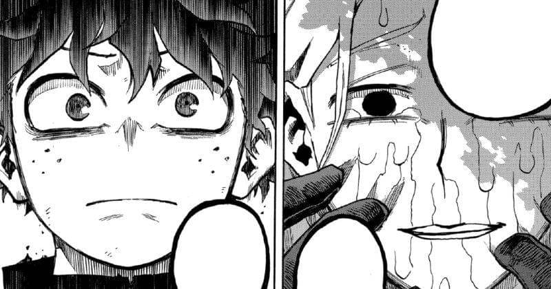 Deku dan Yuga Aoyama yang menangis. (mangaplus.shueisha.co.jp/My Hero Academia)