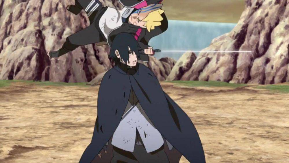 Cuplikan adegan saat Boruto menusuk mata Sasuke. (dok. Studio Pierrot/Boruto: Naruto Next Generations)