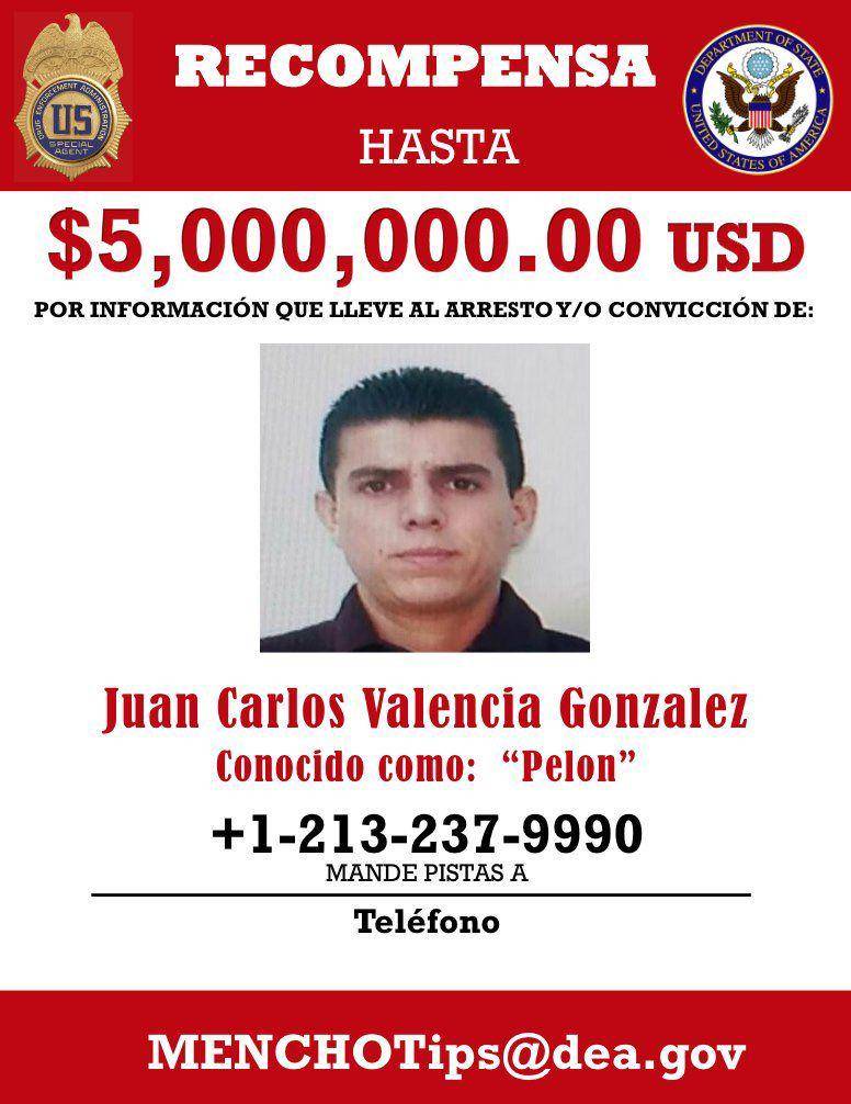 Poster imbalan bagi penangkapan Juan Carlos Valencia Gonzalez alias El Pelon. (twitter.com/DEALOSANGELES)