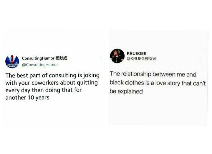 meme perjuangan milenial di tempat kerja (twitter.com/ConsultingHumor via instagram.com/corporate_millennials_memes | twitter.com/KRUEGERXVI via instagram.com/corporate_millennials_memes)