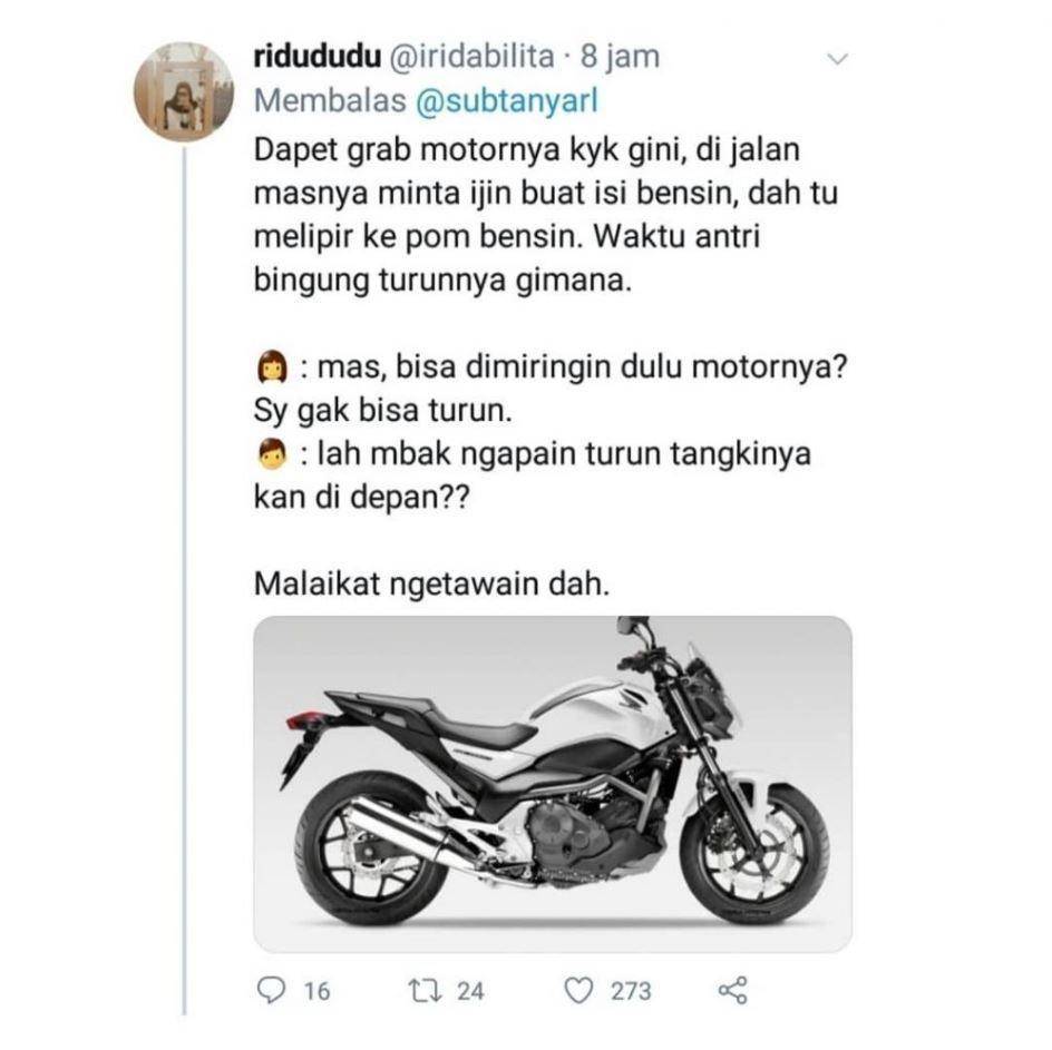 gak fokus naik ojek online (twitter.com/iridabilita)