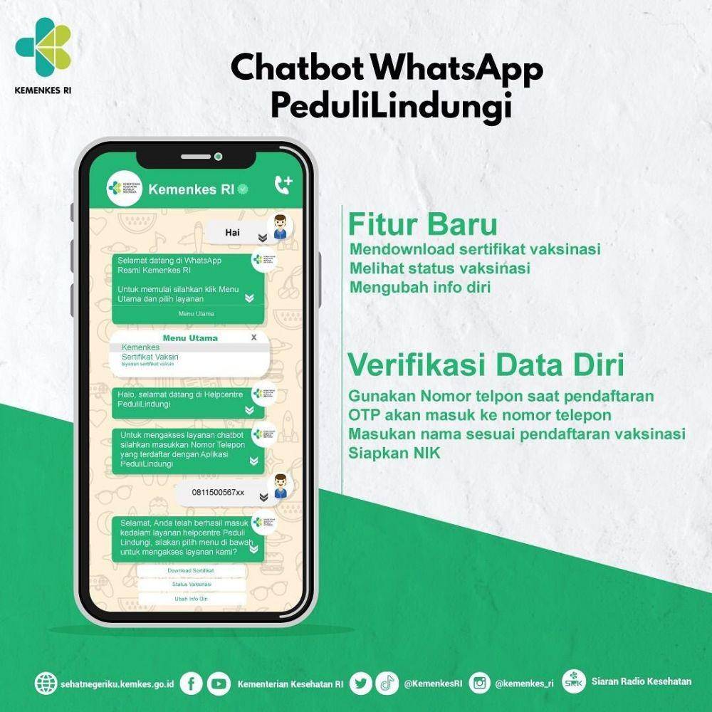 Chatbot dengan PeduliLindungi/instagram.com (kemenkes_ri)