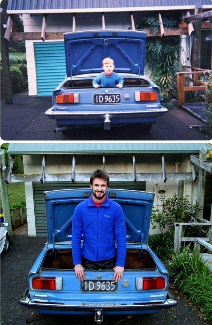 Foto lelaki dengan mobil yang sama dalam jangka 20 tahun (reddit.com/user/GGAllinPartridge/)