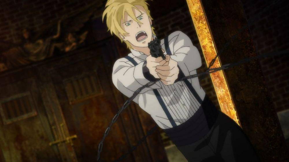 Cuplikan adegan Ash menembak Shorter. (dok. Studio MAPPA/Banana Fish)