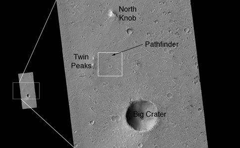 Potret wahana Pathfinder dengan Sojourner dari orbit Mars (astronomy.com)