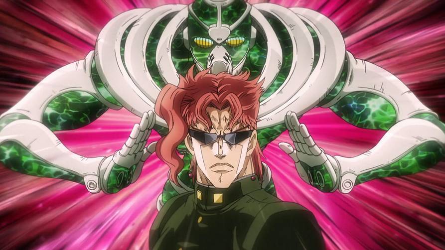 Kakyoin Noriaki dan Hierophant Green (dok. David Production/JoJo's Bizarre Adventure: Stardust Crusaders)