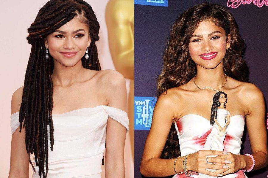 Zendaya di acara Oscar tahun 2015 (twitter.com/TheDisney3) | Zendaya bersama boneka Barbie-nya (twitter.com/SoundAndSocial)