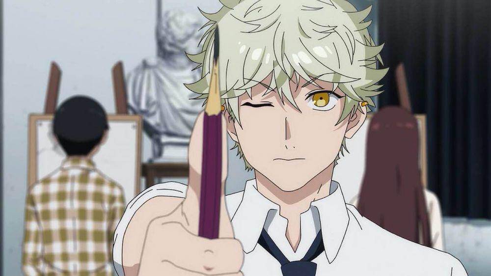 Yaguchi menggunakan pensil untuk mengukur proporsi dalam lukisan. (dok. Studio Seven Arcs/Blue Period)