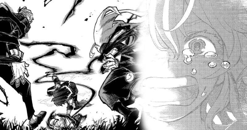 Adegan Deku tangkap Aoyama dan wajah Toru Hagakure. (mangaplus.shueisha.co.jp/My Hero Academia)