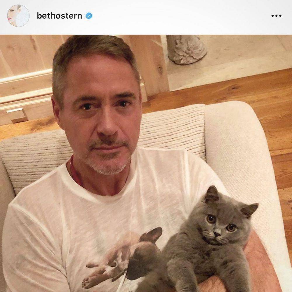 Robert Downey Jr. bersama seekor kucing lucu. (instagram.com/robertdowneyjr/)