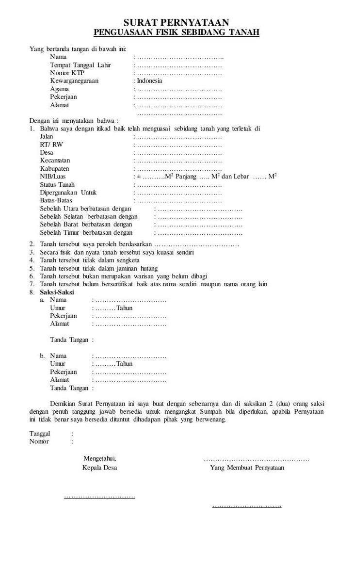 ilustrasi surat pernyataan kepemilikan tanah (auditkinerja.com)