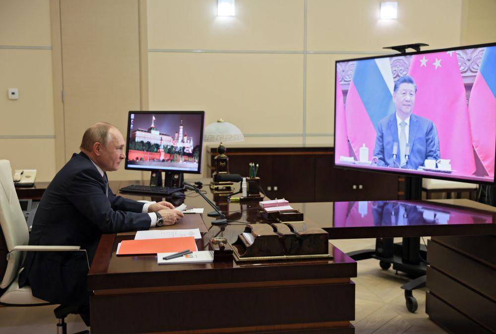 Pertemuan virtual antara Presiden Rusia Vladimir Putin dan Presiden Tiongkok Xi Jinping, pada 15 Desember 2021. twitter.com/KremlinRussia_E
