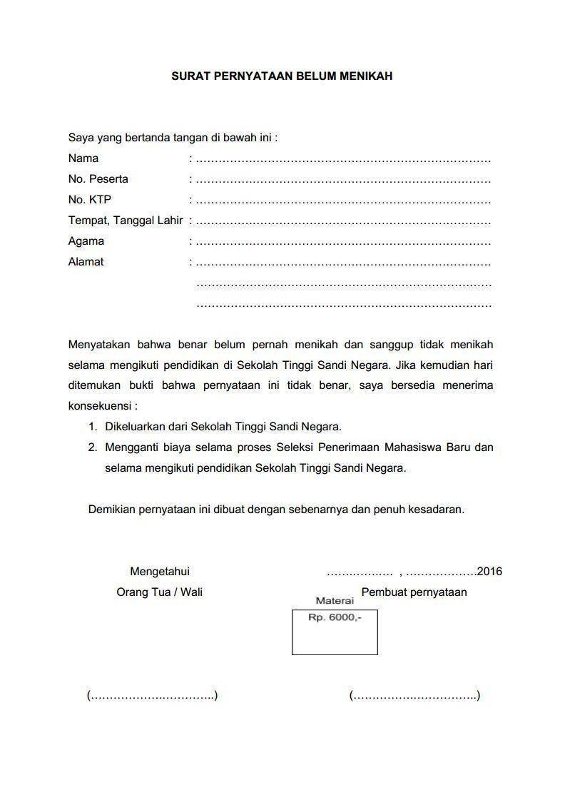 ilustrasi surat pernyataan belum menikah (99.co)