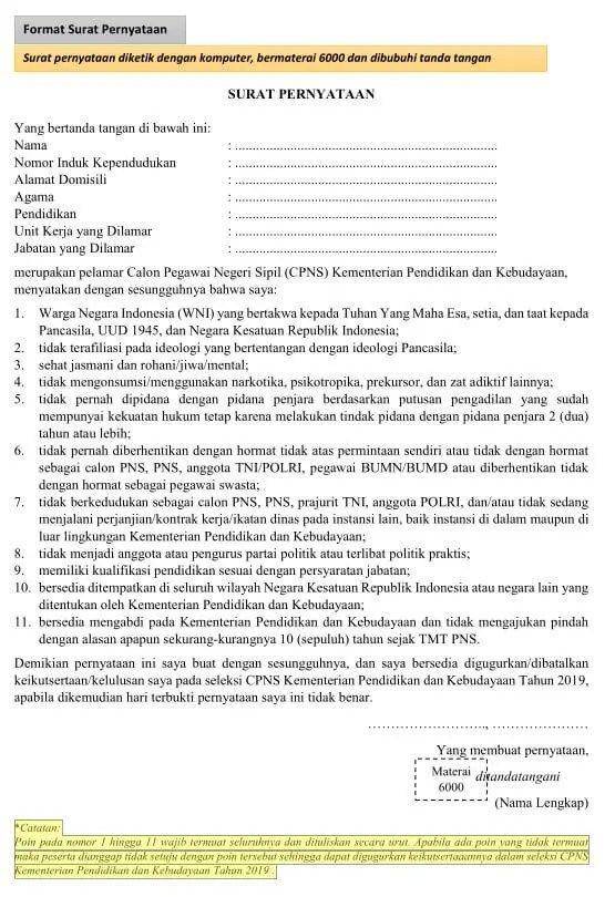 ilustrasi surat pernyataan CPNS (99.co)