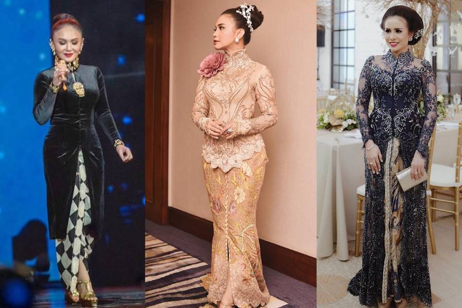 ilustrasi kebaya berkerah tegak (instagram.com/yunishara36 | instagram.com/itsrossa910 | instagram.com/bellasaphiraofficial)