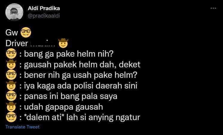 obrolan driver ojek online dan penumpang (twitter.com/pradikaaldi)
