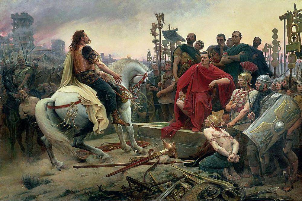 lukisan Julius Caesar ketika menerima penyerahan diri Galia setelah pertempuran Alesia (thoughtco.com)