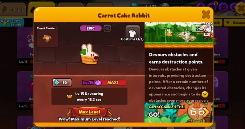 deskripsi Carrot Cake Rabbit dalam game (dok. Devsisters/Cookie Run: OvenBreak)