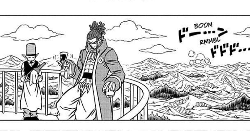 Elec santai-santai sementara pertarungan terjadi di kejauhan. (mangaplus.shueisha.co.jp/Dragon Ball Super)