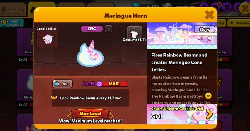 deskripsi Meringue Horn dalam game (dok. Devsisters/Cookie Run: OvenBreak)
