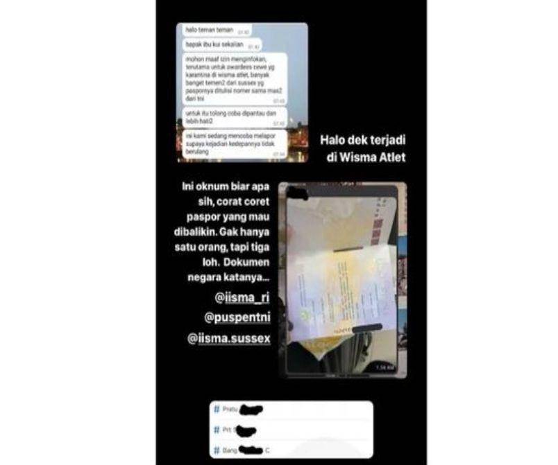 Keluhan dari mahasiswa soal paspor milik mahasiswi dari Universitas Sussex yang dicoret oleh anggota TNI saat karantina di Wisma Atlet (Istimewa)
