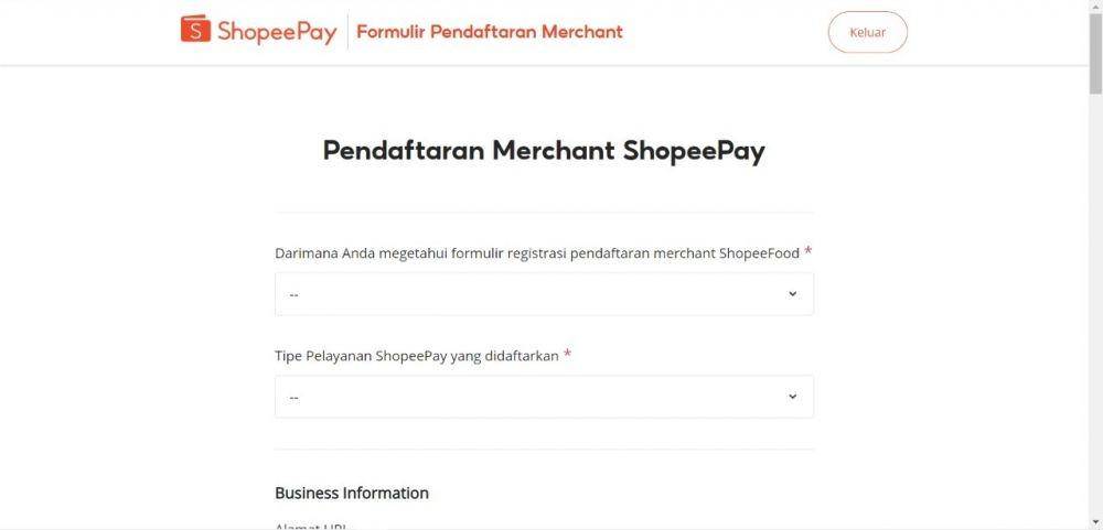 Formulir Pendaftaran Merchant ShopeePay/shopeepay.co.id